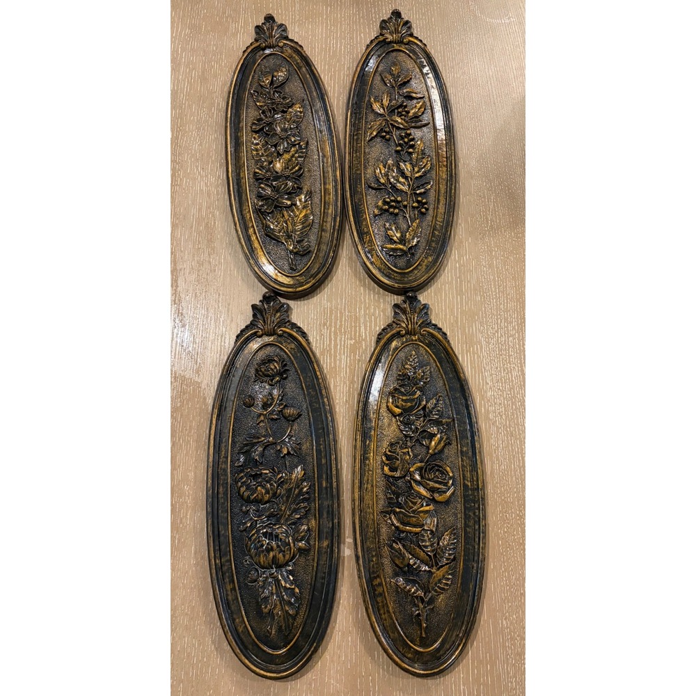 Vintage 1974 Syroco Dart Ind Homco Floral Wall Hanging Plaque Set 7313-7316 MCM